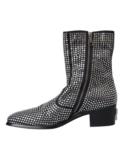 Bottines Chelsea noires à strass et cristaux Dolce &amp; Gabbana