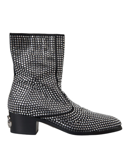 Bottines Chelsea noires à strass et cristaux Dolce &amp; Gabbana