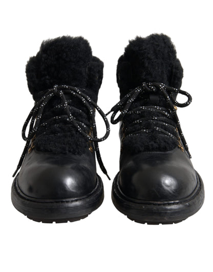 Bottes en peau lainée Bernini en cuir noir Dolce &amp; Gabbana