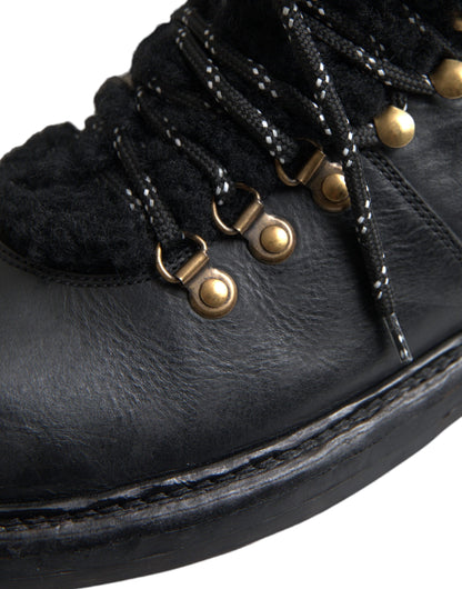 Bottes en peau lainée Bernini en cuir noir Dolce &amp; Gabbana
