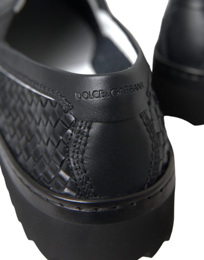 Mocassins Dolce &amp; Gabbana en cuir de buffle tressé noir pour homme
