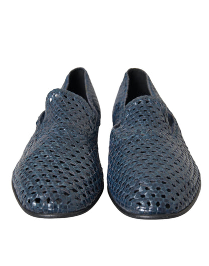 Mocassins à enfiler en cuir tressé bleu Dolce &amp; Gabbana pour homme