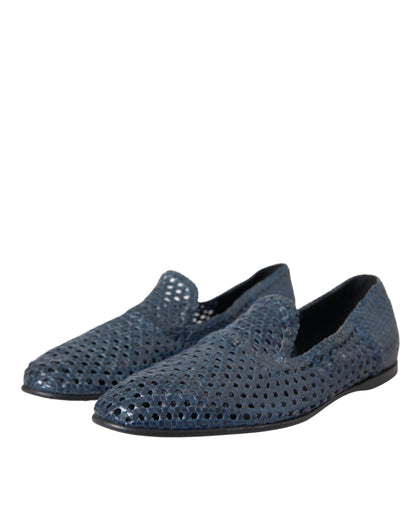 Mocassins à enfiler en cuir tressé bleu Dolce &amp; Gabbana pour homme