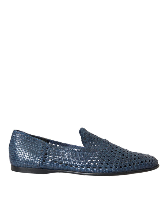 Mocassins à enfiler en cuir tressé bleu Dolce &amp; Gabbana pour homme