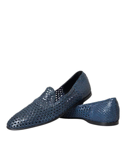 Mocassins à enfiler en cuir tressé bleu Dolce &amp; Gabbana pour homme