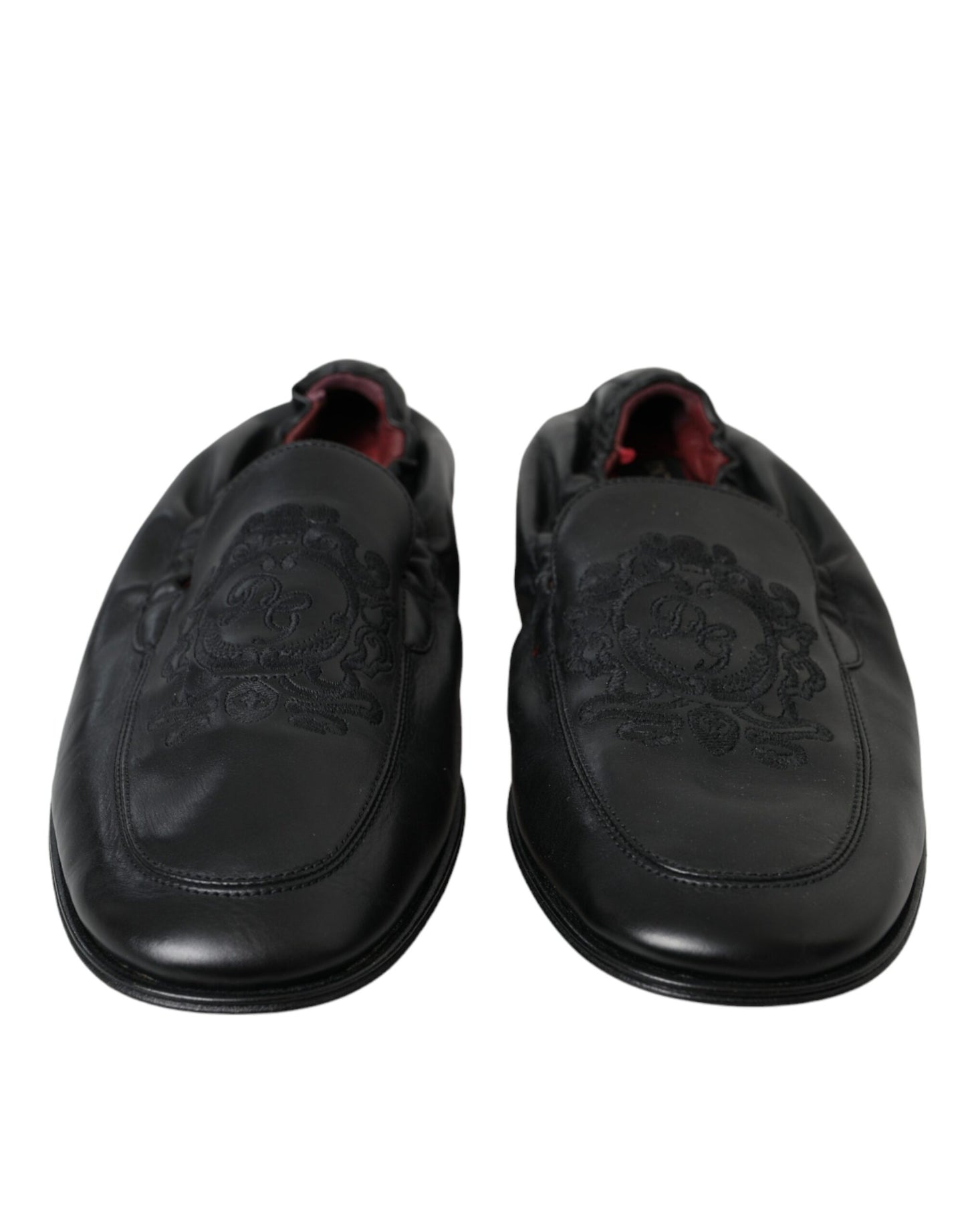 Mocassins en cuir noir brodés avec logo Dolce &amp; Gabbana pour homme