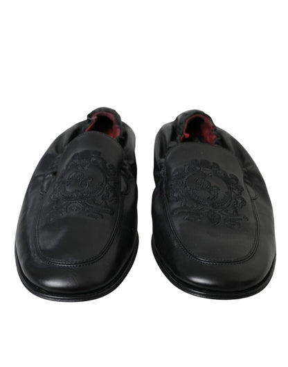 Mocassins en cuir noir brodés avec logo Dolce &amp; Gabbana pour homme
