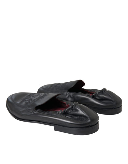 Mocassins en cuir noir brodés avec logo Dolce &amp; Gabbana pour homme