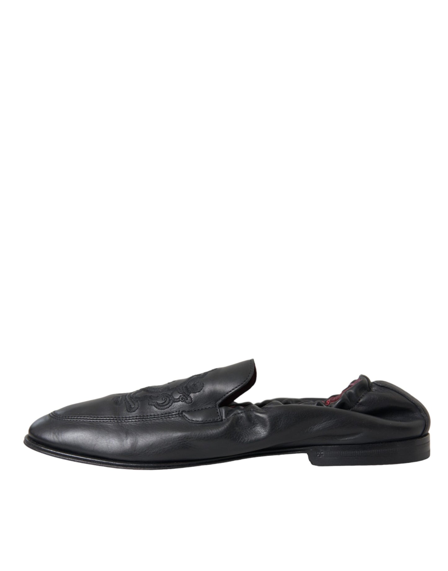 Mocassins en cuir noir brodés avec logo Dolce &amp; Gabbana pour homme