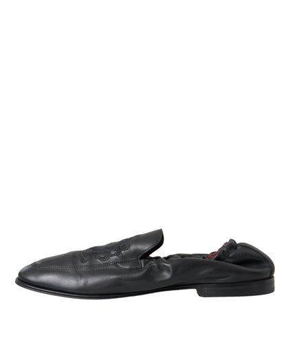 Mocassins en cuir noir brodés avec logo Dolce &amp; Gabbana pour homme