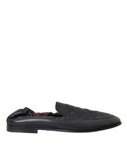 Mocassins en cuir noir brodés avec logo Dolce &amp; Gabbana pour homme