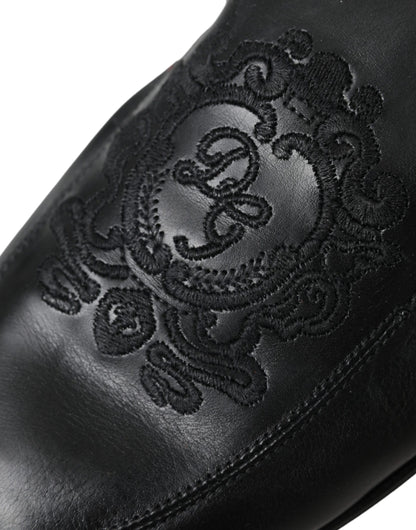 Mocassins en cuir noir brodés avec logo Dolce &amp; Gabbana pour homme