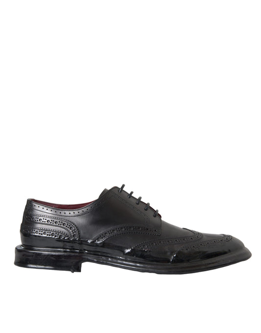 Chaussures habillées à bout golf en cuir noir Dolce &amp; Gabbana pour homme