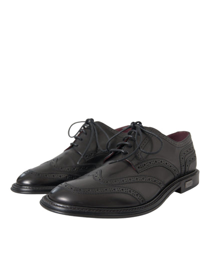 Chaussures habillées à bout golf en cuir noir Dolce &amp; Gabbana pour homme