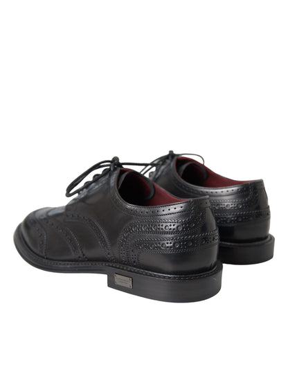 Chaussures habillées à bout golf en cuir noir Dolce &amp; Gabbana pour homme