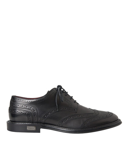 Chaussures habillées à bout golf en cuir noir Dolce &amp; Gabbana pour homme