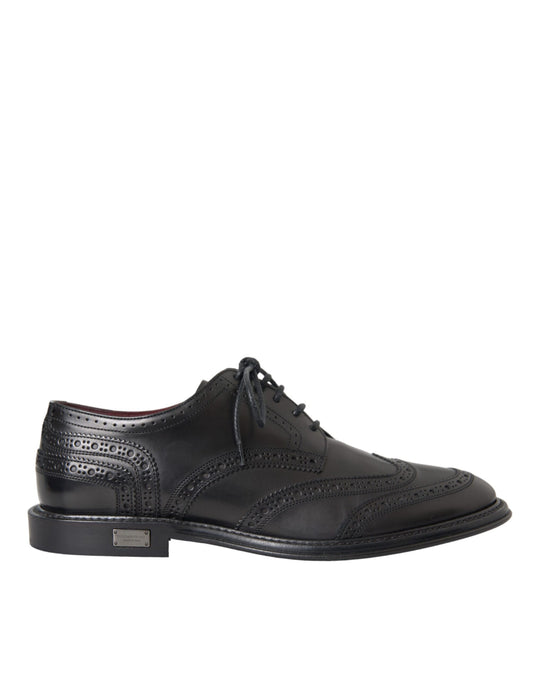 Chaussures habillées à bout golf en cuir noir Dolce &amp; Gabbana pour homme