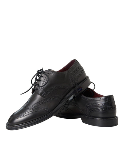 Chaussures habillées à bout golf en cuir noir Dolce &amp; Gabbana pour homme