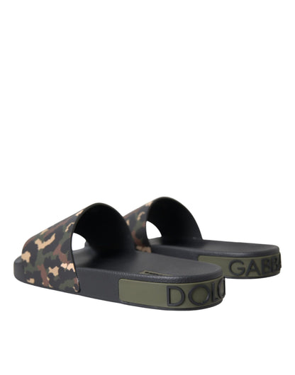 Chaussures de plage en cuir camouflage multicolore Dolce &amp; Gabbana pour homme