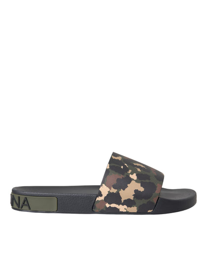 Chaussures de plage en cuir camouflage multicolore Dolce &amp; Gabbana pour homme