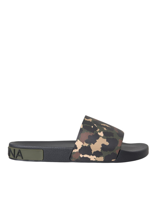 Chaussures de plage en cuir camouflage multicolore Dolce &amp; Gabbana pour homme