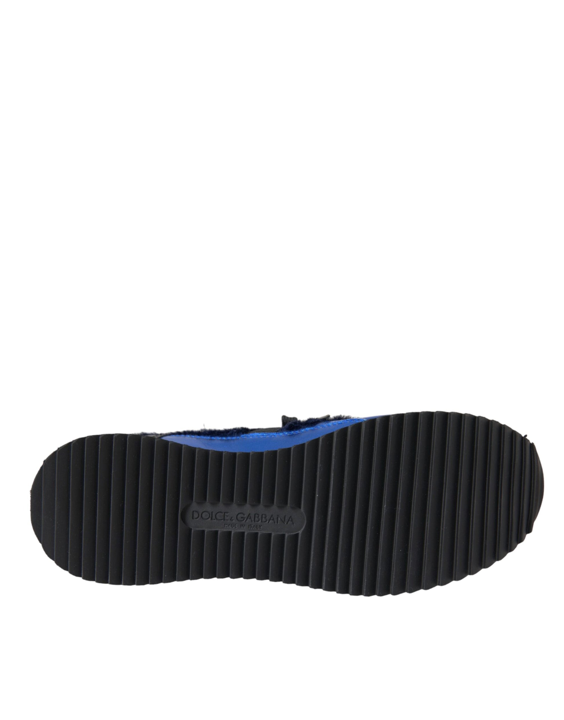 Dolce & Gabbana Blue Black Calf Hair Leather Sneakers Shoes by Dolce & Gabbana