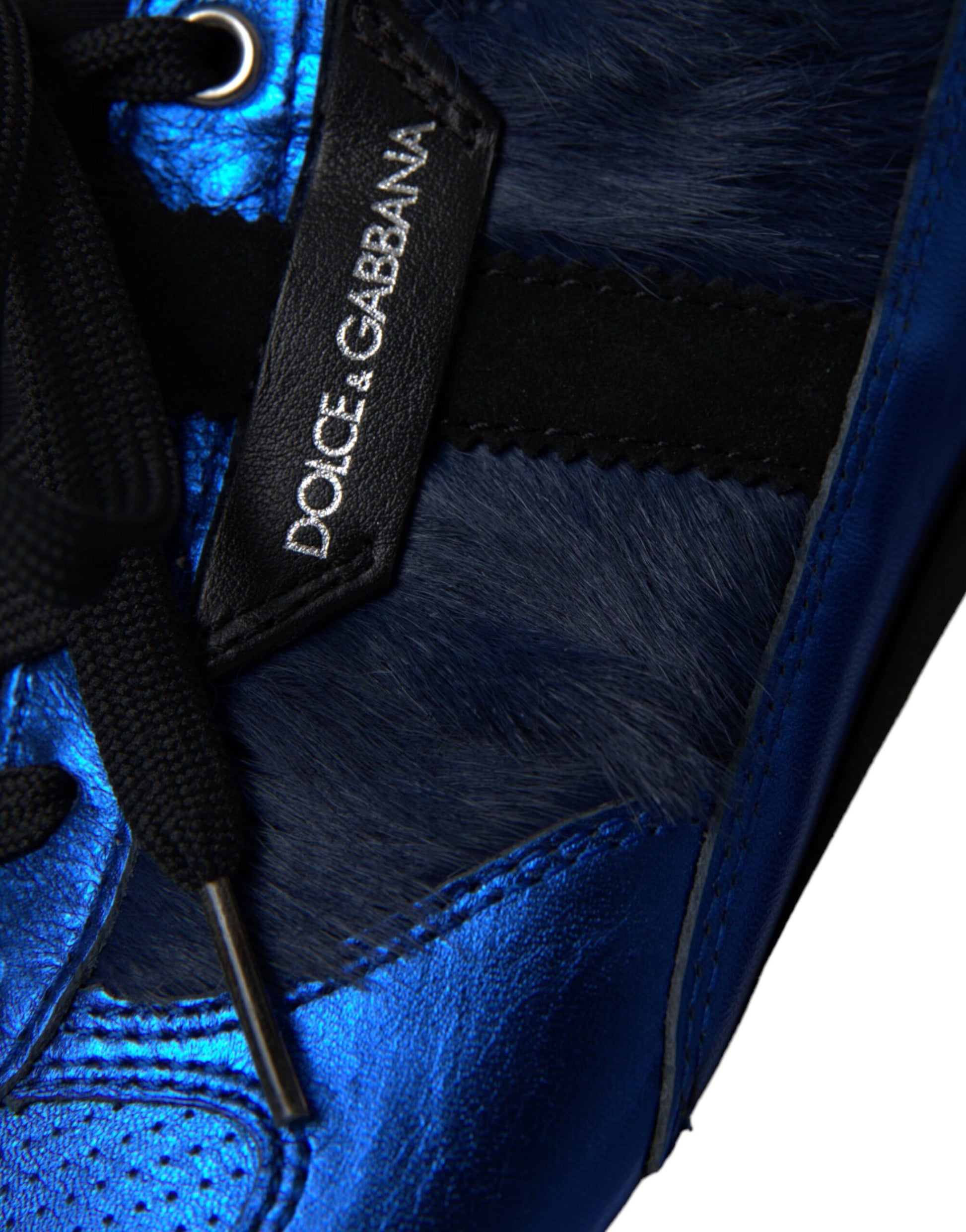 Dolce & Gabbana Blue Black Calf Hair Leather Sneakers Shoes by Dolce & Gabbana