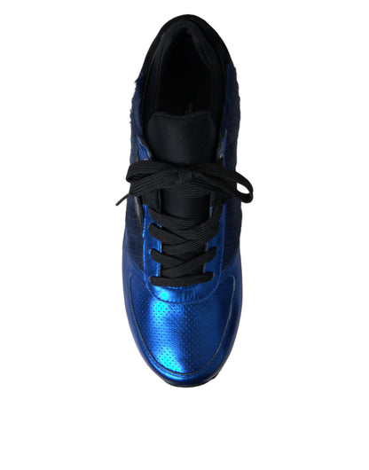 Dolce & Gabbana Blue Black Calf Hair Leather Sneakers Shoes by Dolce & Gabbana