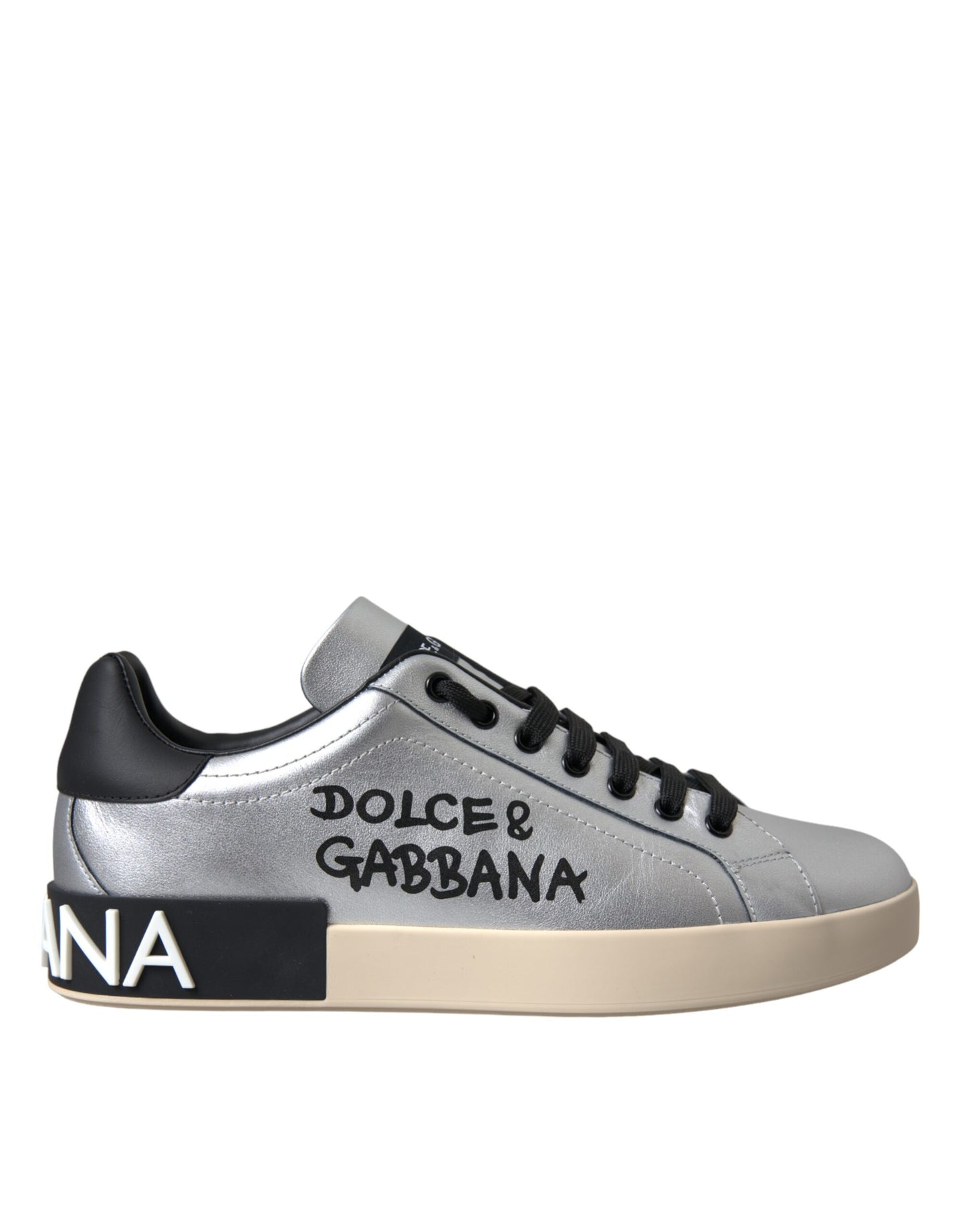 Dolce & Gabbana Silver Portofino Calf Leather Sneakers Men Shoes by Dolce & Gabbana