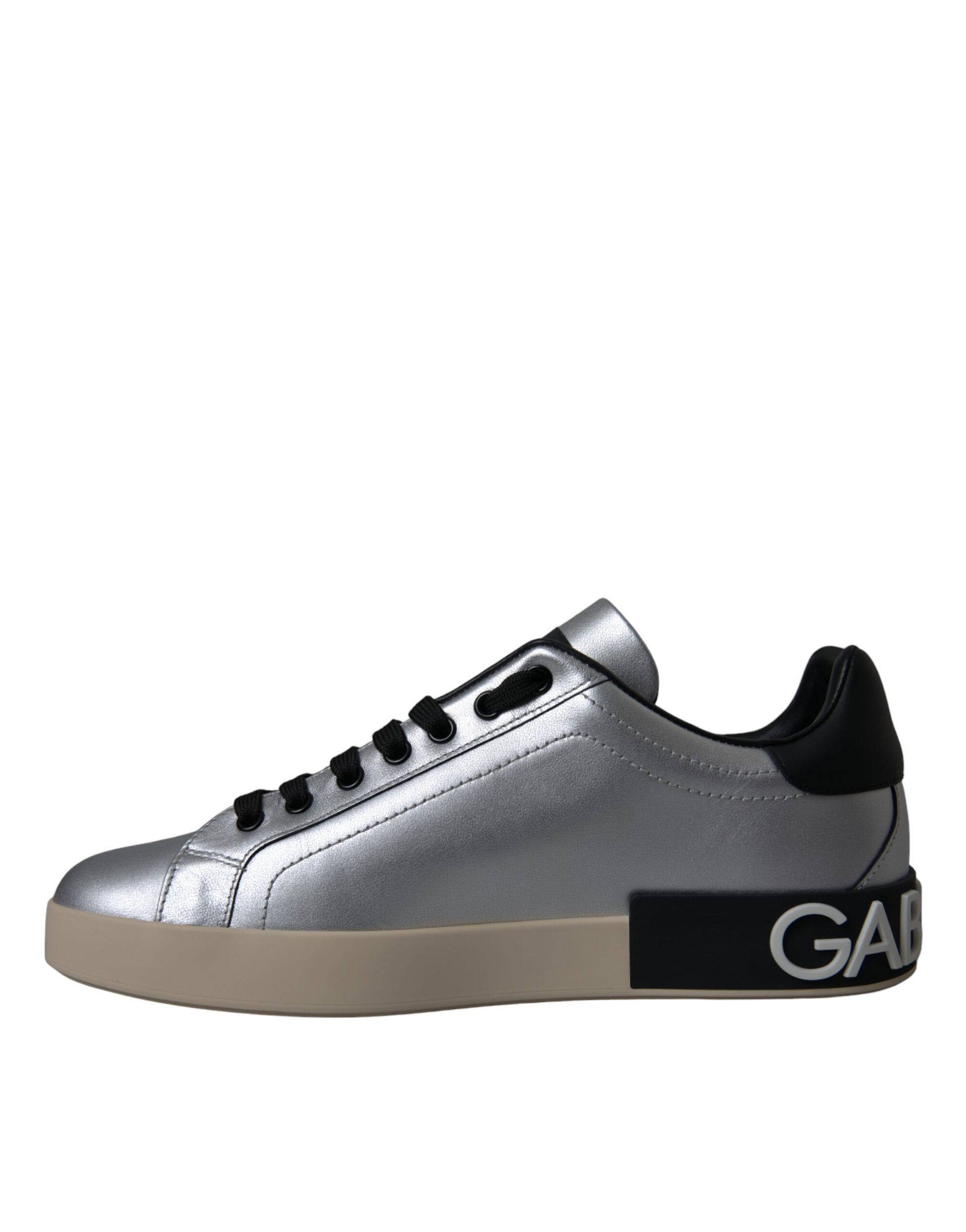 Dolce & Gabbana Silver Portofino Calf Leather Sneakers Men Shoes by Dolce & Gabbana