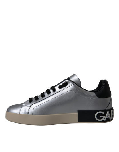 Dolce & Gabbana Silver Portofino Calf Leather Sneakers Men Shoes by Dolce & Gabbana