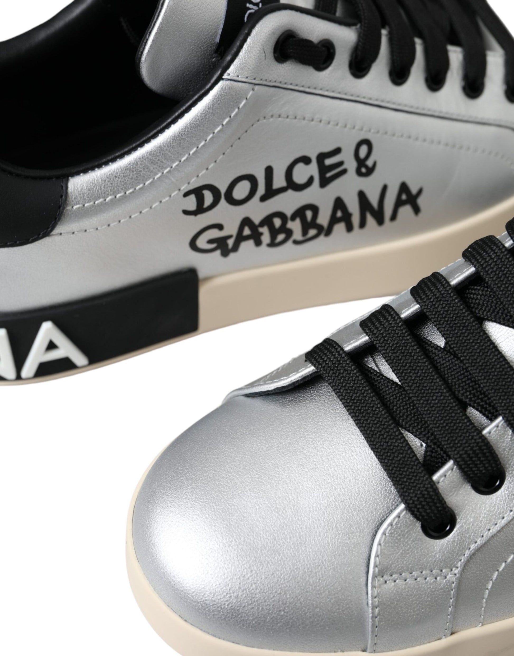 Dolce & Gabbana Silver Portofino Calf Leather Sneakers Men Shoes by Dolce & Gabbana