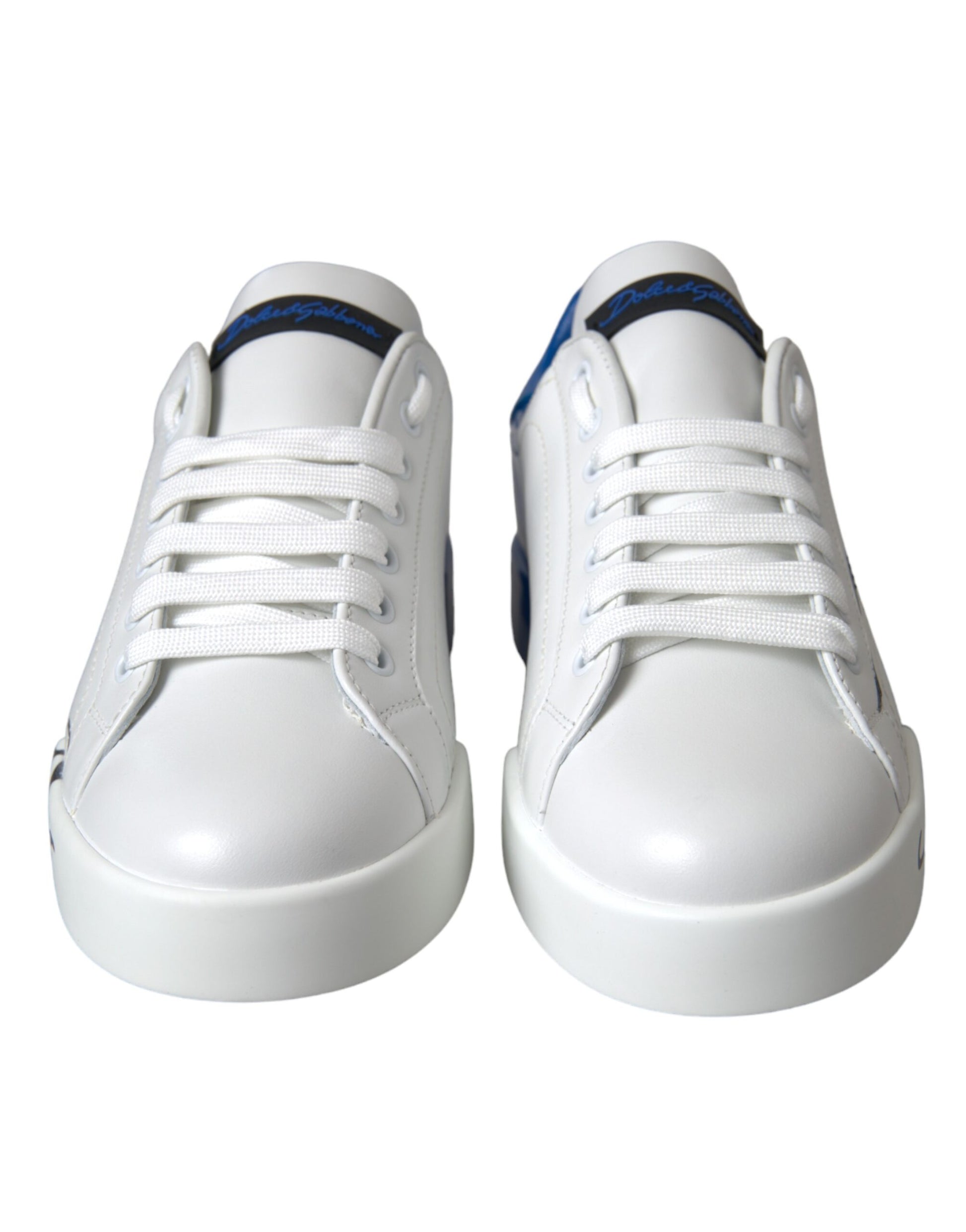 Dolce & Gabbana White Blue Leather Logo Low Top Sneakers Shoes by Dolce & Gabbana