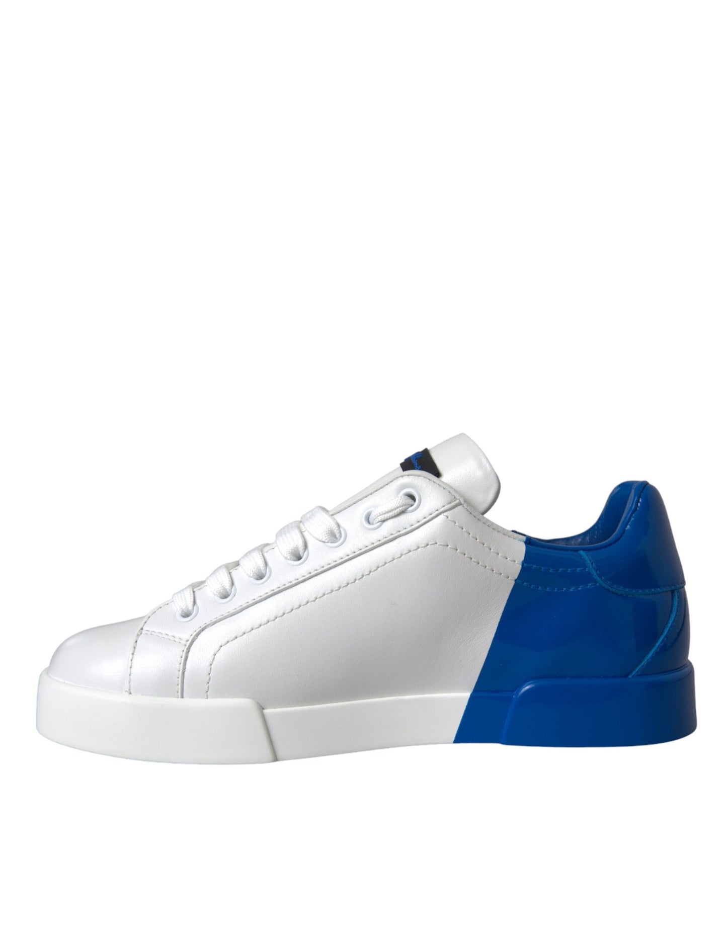 Dolce & Gabbana White Blue Leather Logo Low Top Sneakers Shoes by Dolce & Gabbana