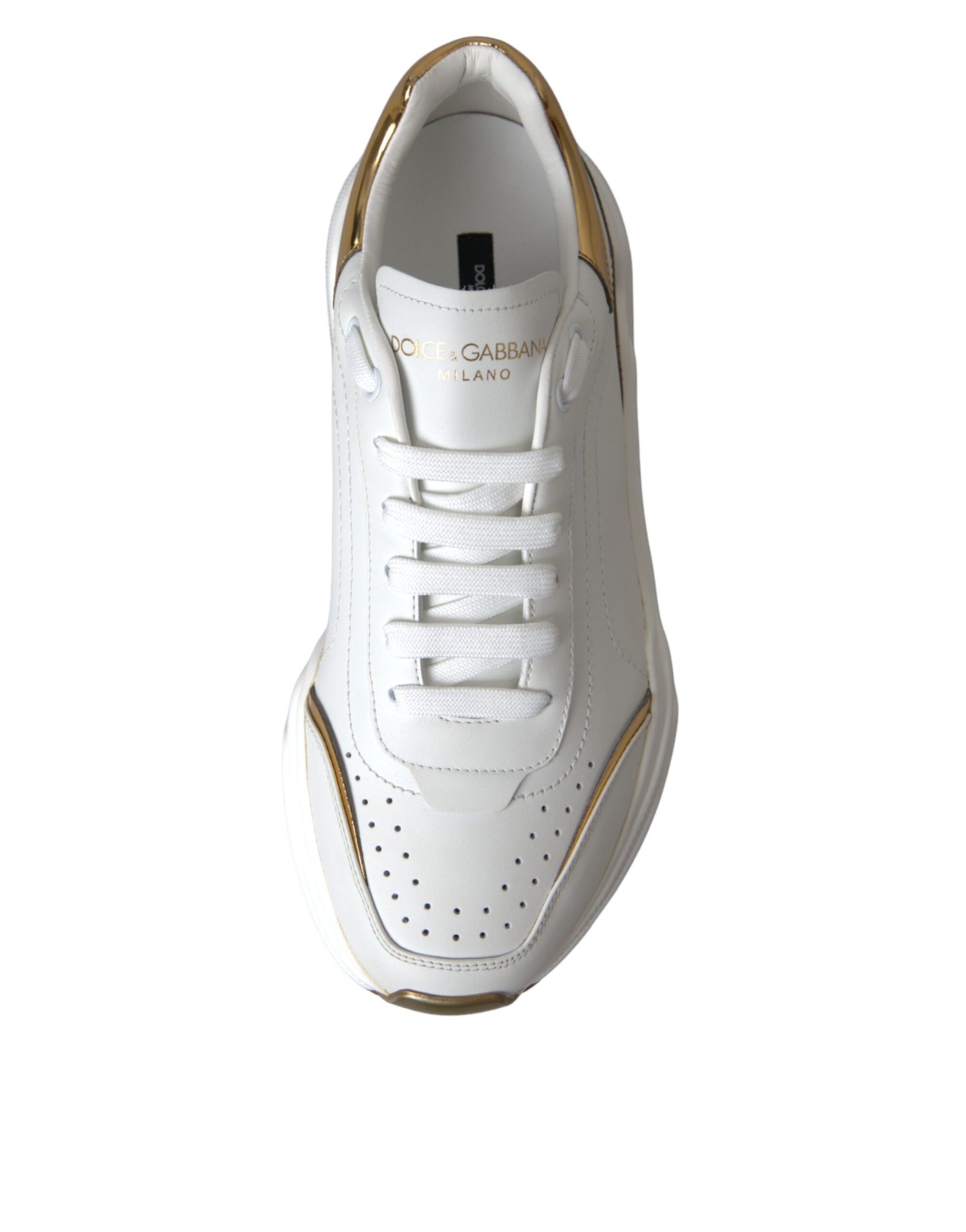 Dolce & Gabbana White Gold DAYMASTER Leather Sneakers Men Shoes by Dolce & Gabbana