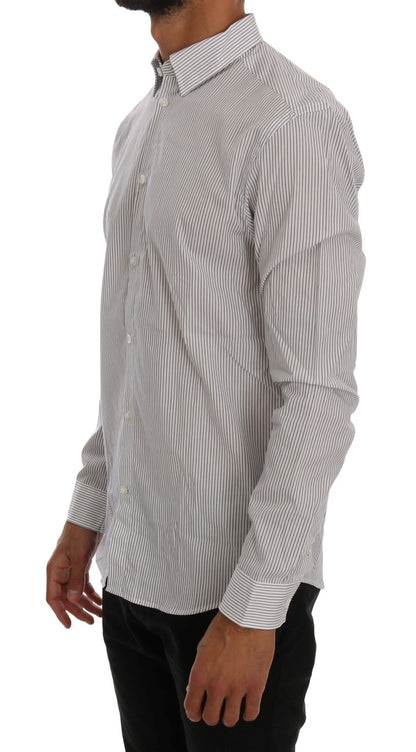 Frankie Morello White Blue Striped Casual Cotton Regular Fit Shirt by Frankie Morello