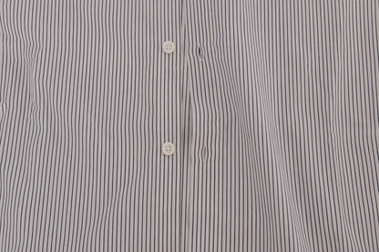 Frankie Morello White Blue Striped Casual Cotton Regular Fit Shirt by Frankie Morello
