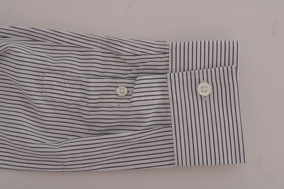 Frankie Morello White Blue Striped Casual Cotton Regular Fit Shirt by Frankie Morello