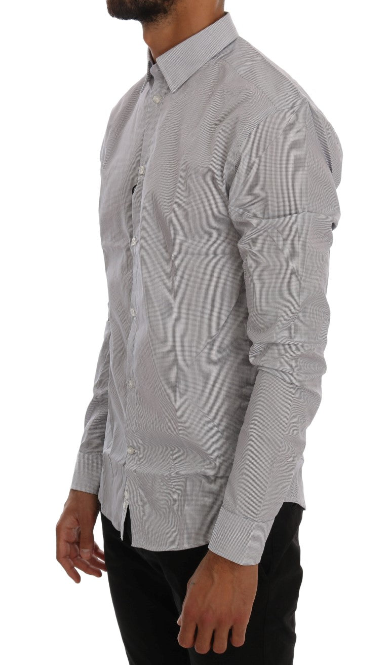 Frankie Morello White Blue Check Casual Cotton Regular Fit Shirt by Frankie Morello