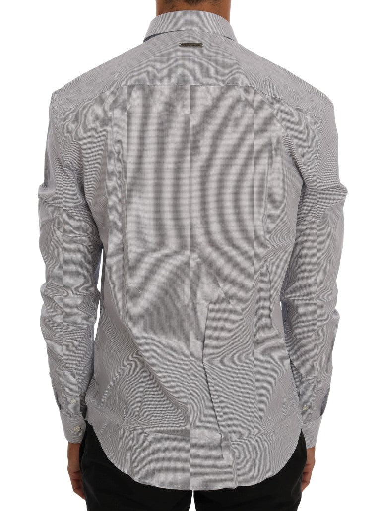 Frankie Morello White Blue Check Casual Cotton Regular Fit Shirt by Frankie Morello