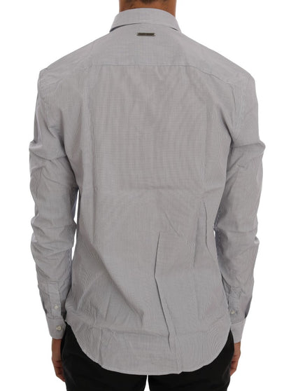 Frankie Morello White Blue Check Casual Cotton Regular Fit Shirt by Frankie Morello