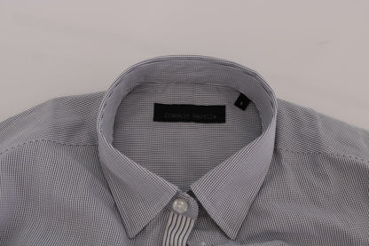 Frankie Morello White Blue Check Casual Cotton Regular Fit Shirt by Frankie Morello