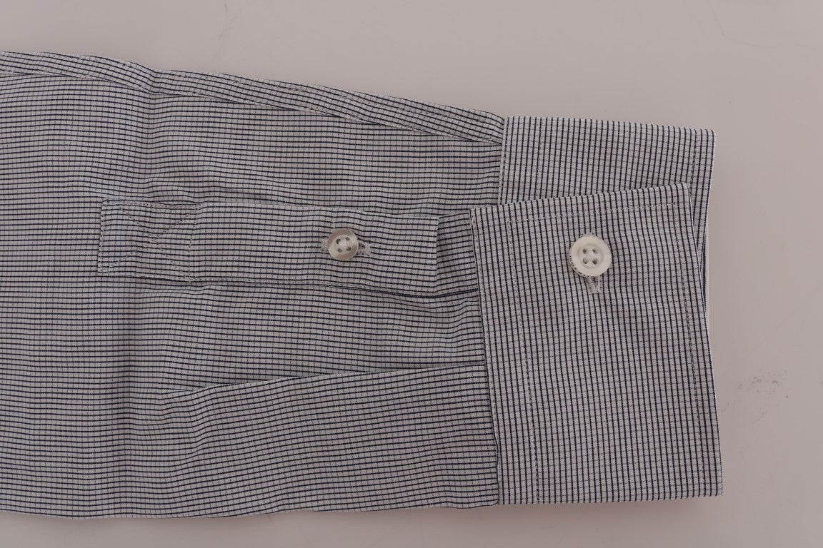 Frankie Morello White Blue Check Casual Cotton Regular Fit Shirt by Frankie Morello