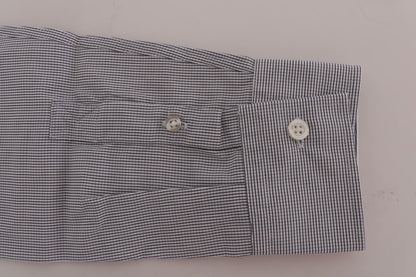 Frankie Morello White Blue Check Casual Cotton Regular Fit Shirt by Frankie Morello