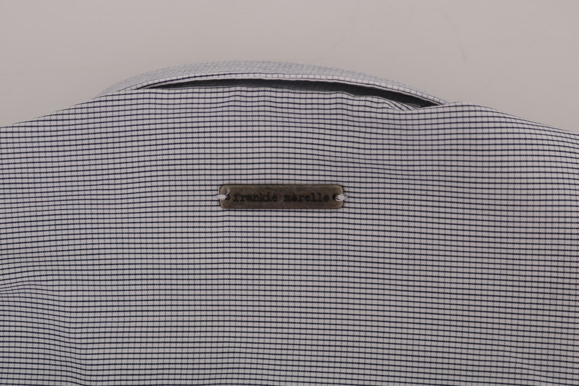 Frankie Morello White Blue Check Casual Cotton Regular Fit Shirt by Frankie Morello