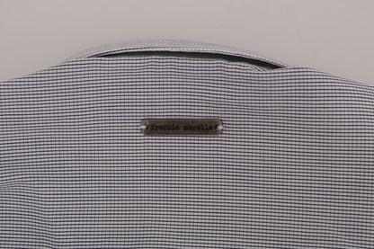 Frankie Morello White Blue Check Casual Cotton Regular Fit Shirt by Frankie Morello