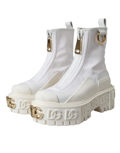 Bottines Dolce &amp; Gabbana en cuir blanc avec logo en caoutchouc