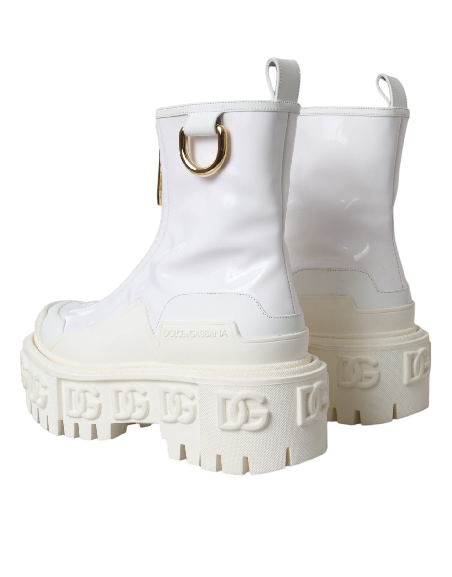 Bottines Dolce &amp; Gabbana en cuir blanc avec logo en caoutchouc