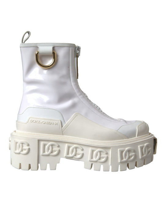 Bottines Dolce &amp; Gabbana en cuir blanc avec logo en caoutchouc