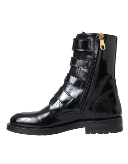 Dolce &amp; Gabbana Bottines en cuir noir à boucles en cristal